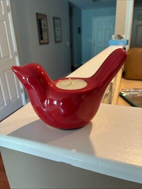 Pier 1 vintage Red Ceramic Bird Tea Light Holder